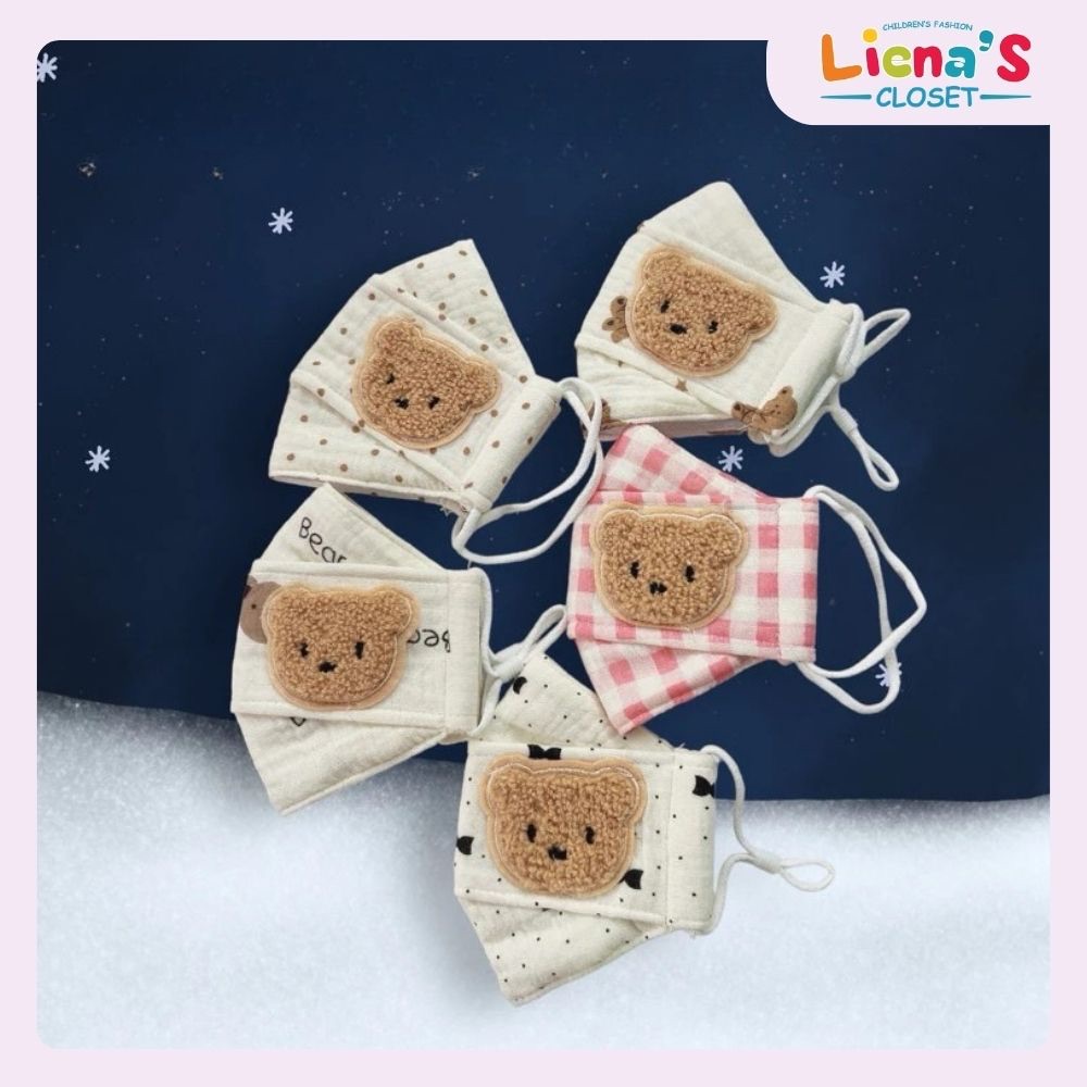 Combo 10 Chiếc Khẩu Trang Xô Muslin Đính Gấu Cho Bé 0-4 Tuổi Nhà Liena'S Closet KT04