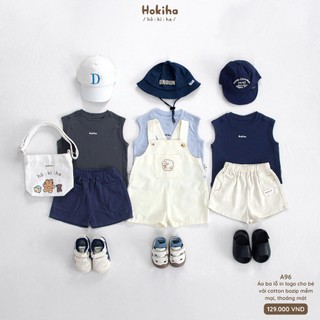 Áo ba lỗ mí viền in logo năng động cho bé trai, bé gái Hokiha vải cotton mềm mại, thoáng mát size 8-17kg A96