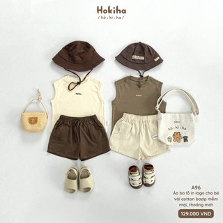 Áo ba lỗ mí viền in logo năng động cho bé trai, bé gái Hokiha vải cotton mềm mại, thoáng mát size 8-17kg A96