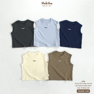 Áo ba lỗ mí viền in logo năng động cho bé trai, bé gái Hokiha vải cotton mềm mại, thoáng mát size 8-17kg A96