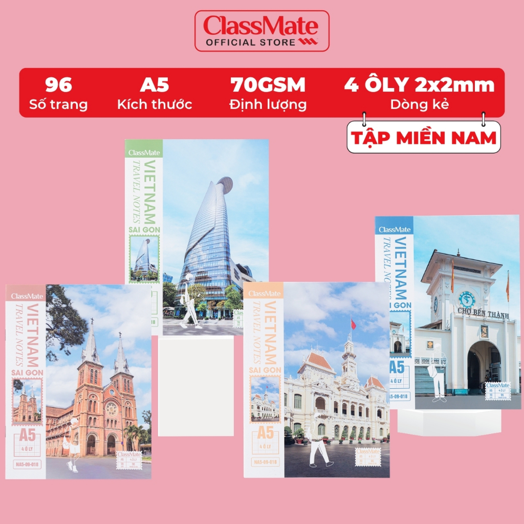Tập Học Sinh Miền Nam A5 Classmate Vở 4 Ly 2x2mm 70gsm 96 Trang Vở 4 ÔLi Vở Học Sinh Cấp 1 Tập Viết Ghi Bài NA5-09-018