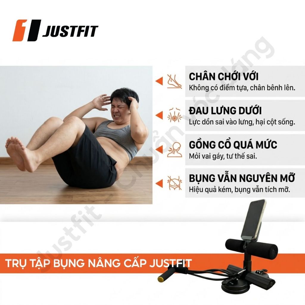 Dụng Cụ Tập Cơ Bụng Nâng Cấp Tại Nhà Đế Hút Chân Không Trụ Chữ T Kèm Dây Kéo Đàn Hồi 4 Ống JUSTFIT