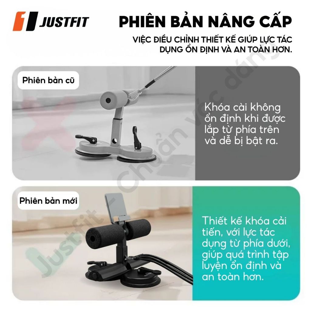 Dụng Cụ Tập Cơ Bụng Nâng Cấp Tại Nhà Đế Hút Chân Không Trụ Chữ T Kèm Dây Kéo Đàn Hồi 4 Ống JUSTFIT