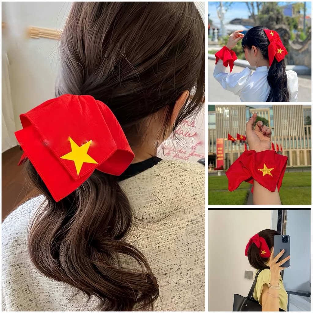 Dây Cột Tóc, Kẹp Tóc Lá Cờ Đỏ Sao Vàng Mừng Các Ngày Lễ Lớn Việt Nam