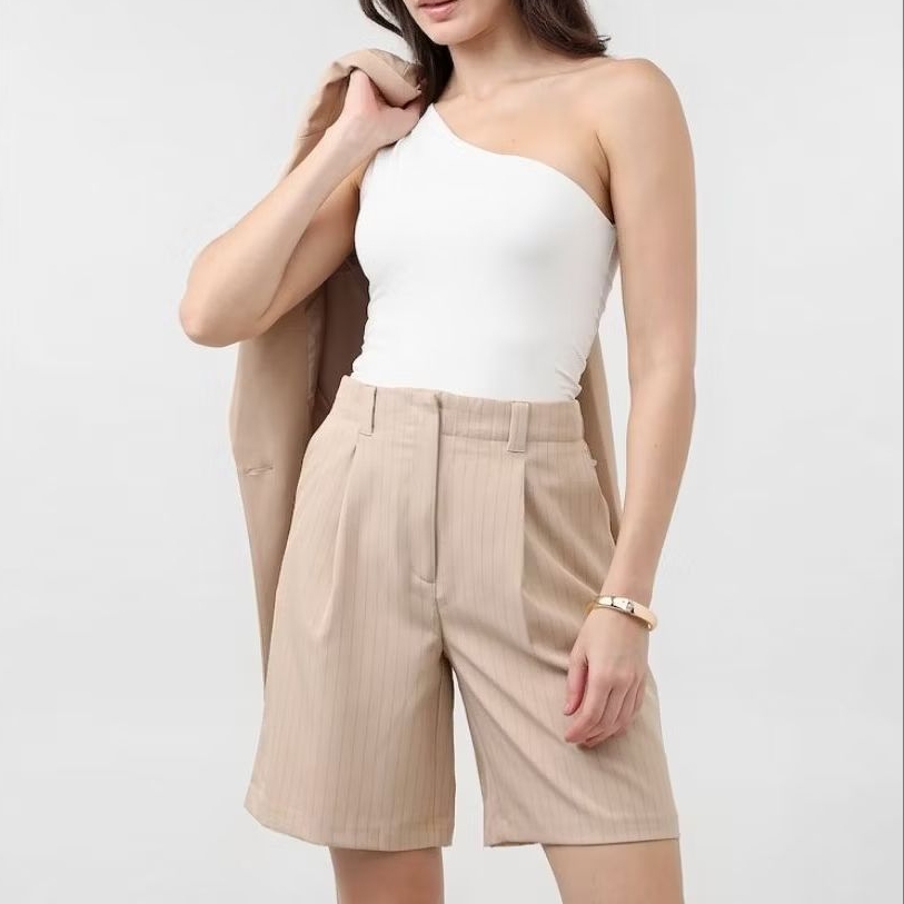 (BomoHouse) Quần short lửng kaki suông nữ lưng cao bigsize - dư xịn VNXK.
