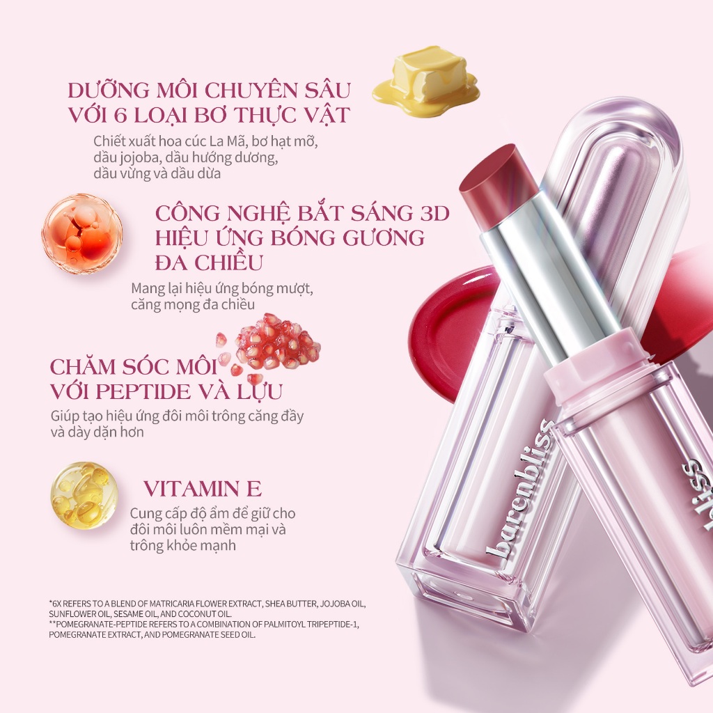 Son thỏi bóng Barenbliss Butter Melt Tinted Lipstick lâu trôi lâu trôi mềm mịn không lem 2.7g