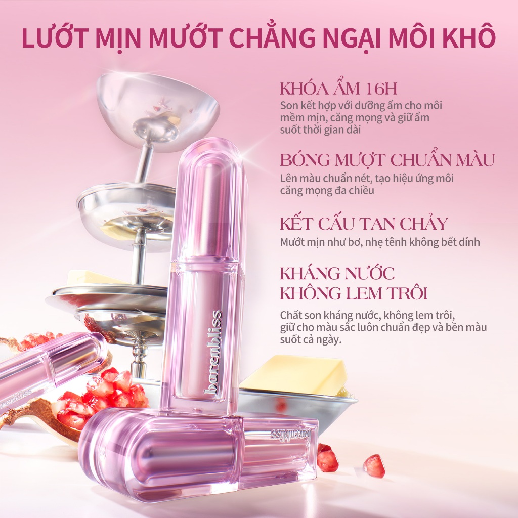 Son thỏi bóng Barenbliss Butter Melt Tinted Lipstick lâu trôi lâu trôi mềm mịn không lem 2.7g