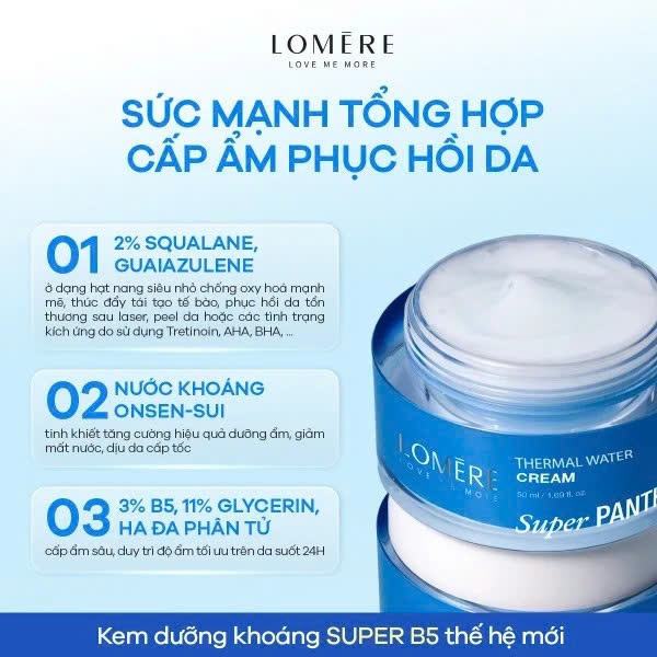 [MALL] Kem dưỡng khoáng Super B5 cấp ẩm phục hồi Lomere Super Panthenol Thermal Water Cream 50ml