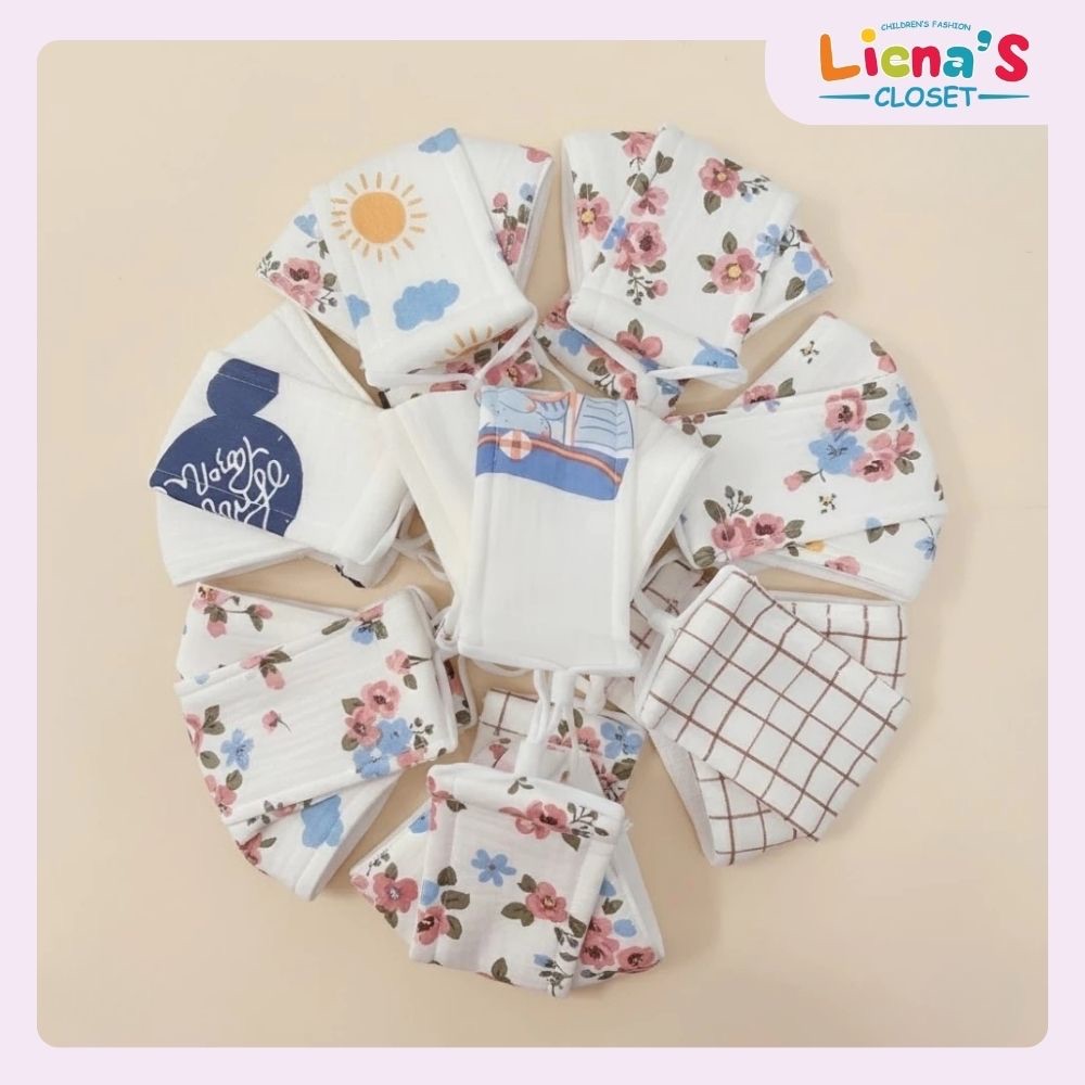 Combo Khẩu Trang Kháng Khuẩn Liena'S Closet Kèm Nút Điều Chỉnh Vải Xô Muslin An Toàn Cho Bé 0-12T