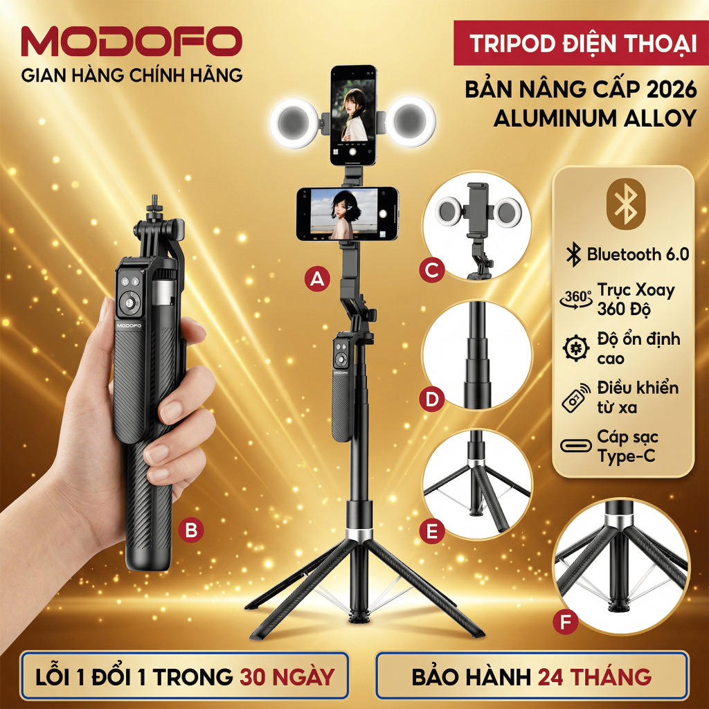 MODOFO1m8 chân máy quay cây chụp hình livestream video 360 độ điện thoại gậy selfie chống rung remote chụp ảnh bluetooth