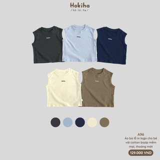 Áo ba lỗ mí viền in logo cho bé mùa hè năng động Hokiha vải cotton mềm mại, thoáng mát size 8-17kg A96