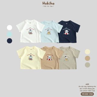 Áo phông raplang in hình đáng yêu mùa hè cho bé Hokiha vải cotton mềm mại, thoáng mát size 8-17kg A89