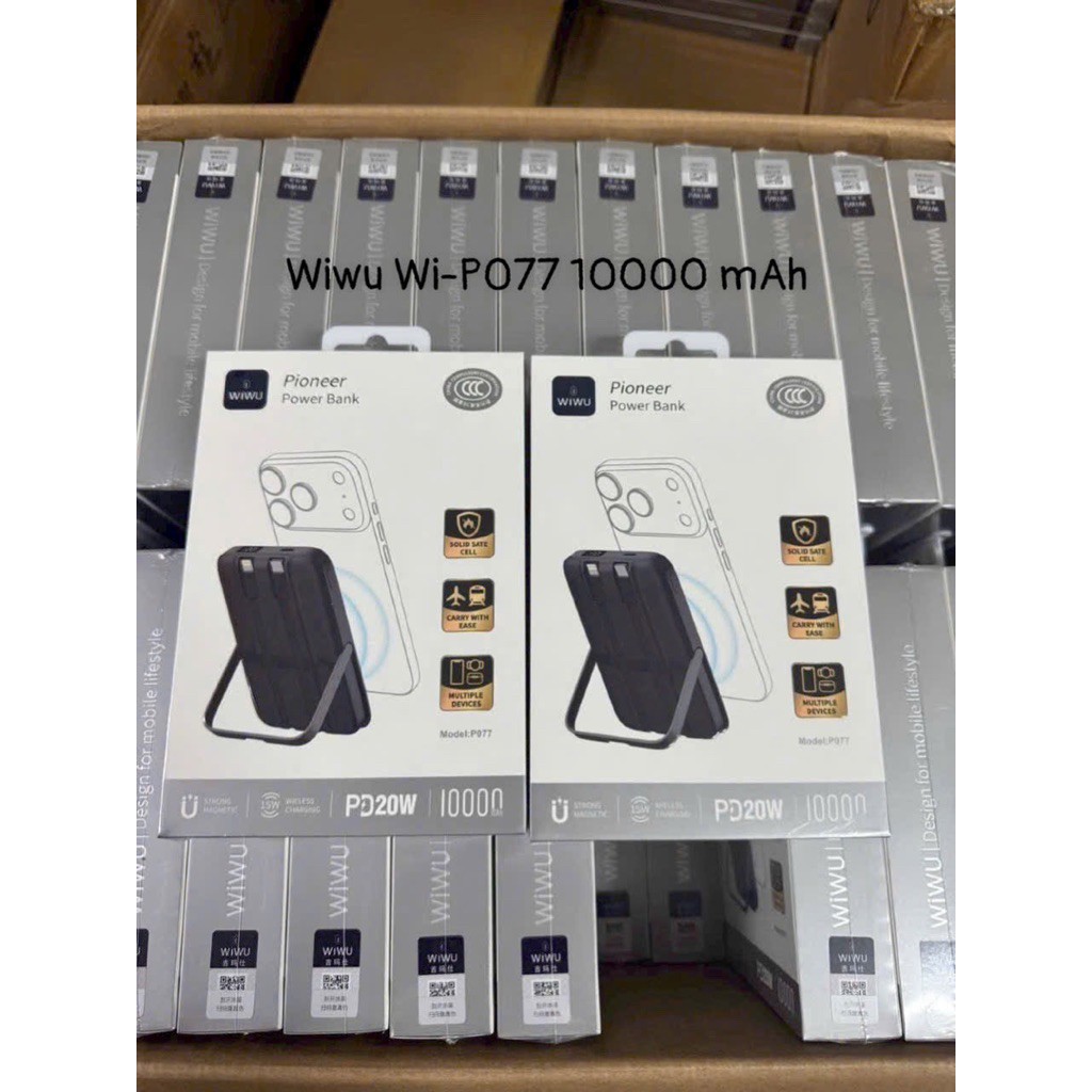 [Chính Hãng] Pin Sạc Dự Phòng 10000mAh WIWU Wi-P077 Từ Tính - Pin Thể Rắn Chống Cháy Nổ, Tích Hợp Cáp Đôi & Chân Đế