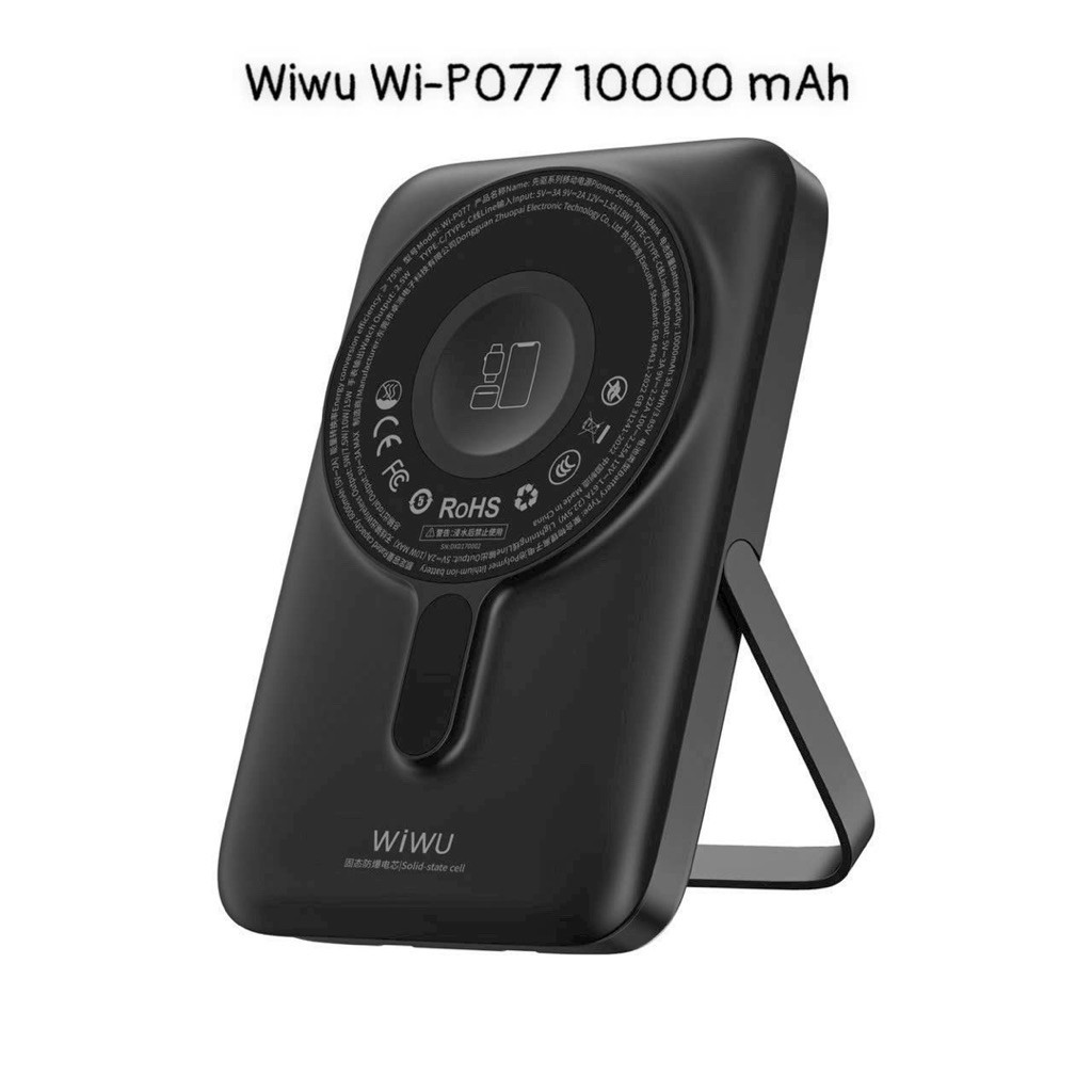 [Chính Hãng] Pin Sạc Dự Phòng 10000mAh WIWU Wi-P077 Từ Tính - Pin Thể Rắn Chống Cháy Nổ, Tích Hợp Cáp Đôi & Chân Đế