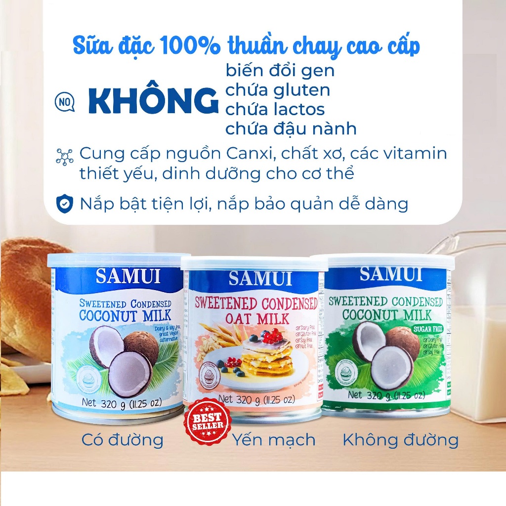 Sữa đặc thuần chay SAMUI 320g Condensed Milk có đường , không đường, yến mạch