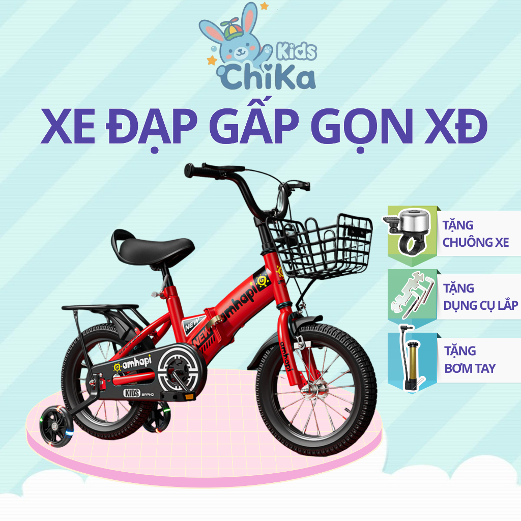 {XĐ-90 TẶNG KÈM BƠM TAY }XE Đạp Cho Bé Có Thể Gập Lại Đủ Size 12-16 inh ,Xe Đạp Có Phanh Kép An Toàn Cho Bé