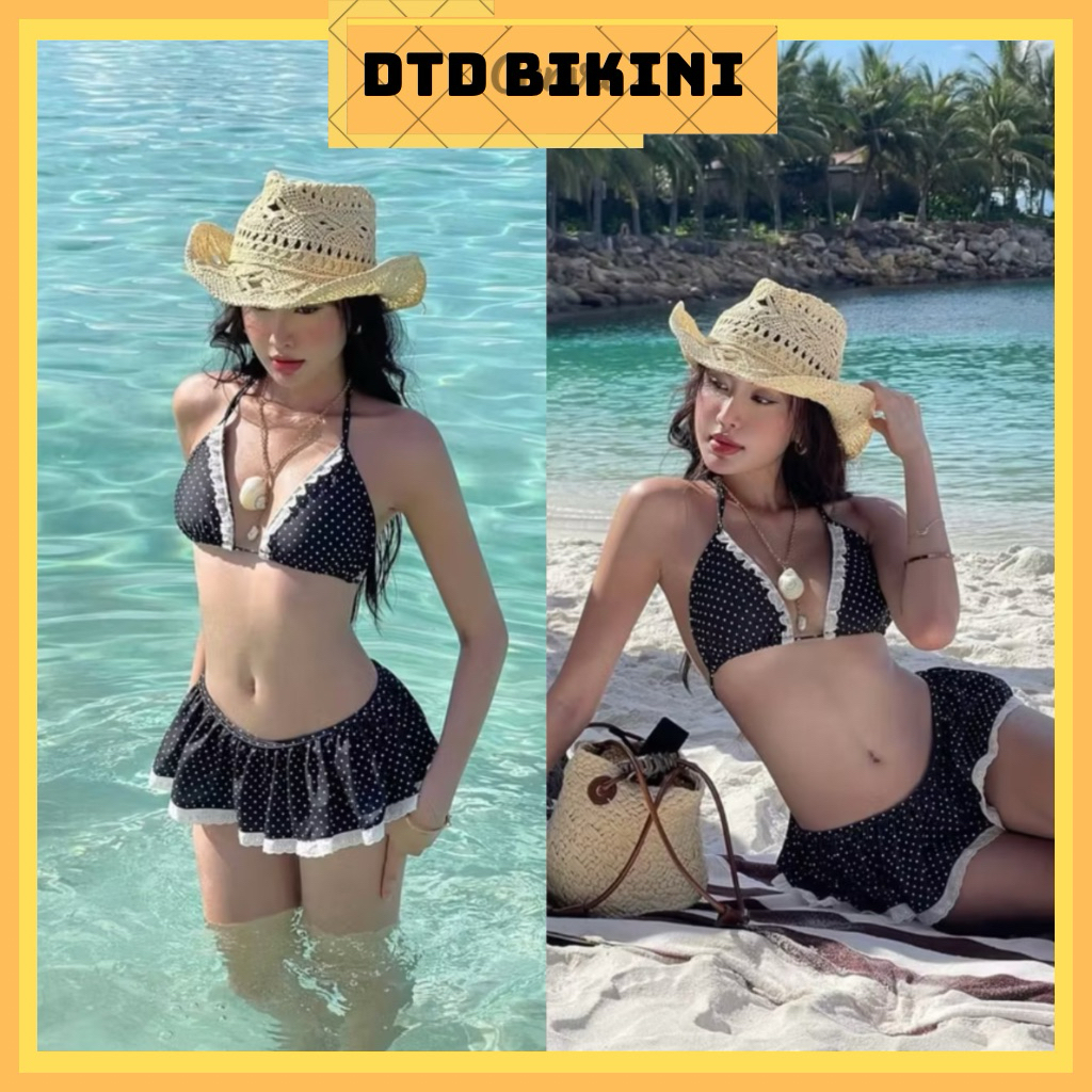 BIKINI DTD 2 Mảnh Caro Đỏ Thiết Kế Viền Ren l Venus BIKINI sẵn hàng| hỏa tốc |