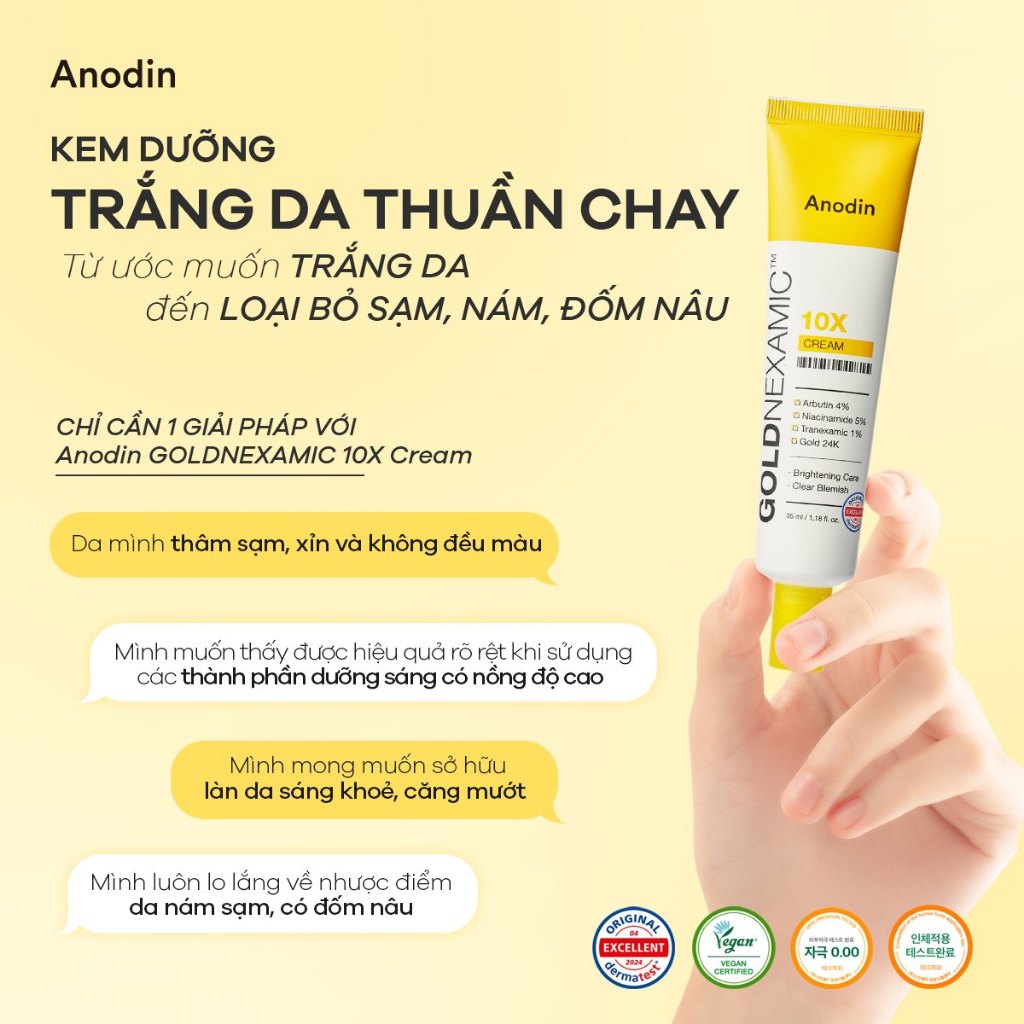 Kem dưỡng ANODIN dưỡng sáng, mờ thâm nám đa tầng Goldnexamic 10X Anodin 35ml - Skin Studio