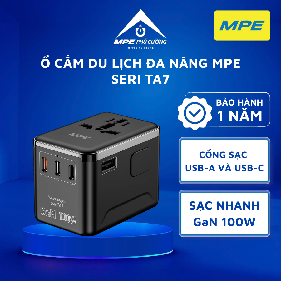 Ổ cắm du lịch MPE đa năng, cổng USB-C, USB-A, sạc nhanh GaN 140/100/67W seri TA8, TA7, TA6, sử dụng được nhiều quốc gia