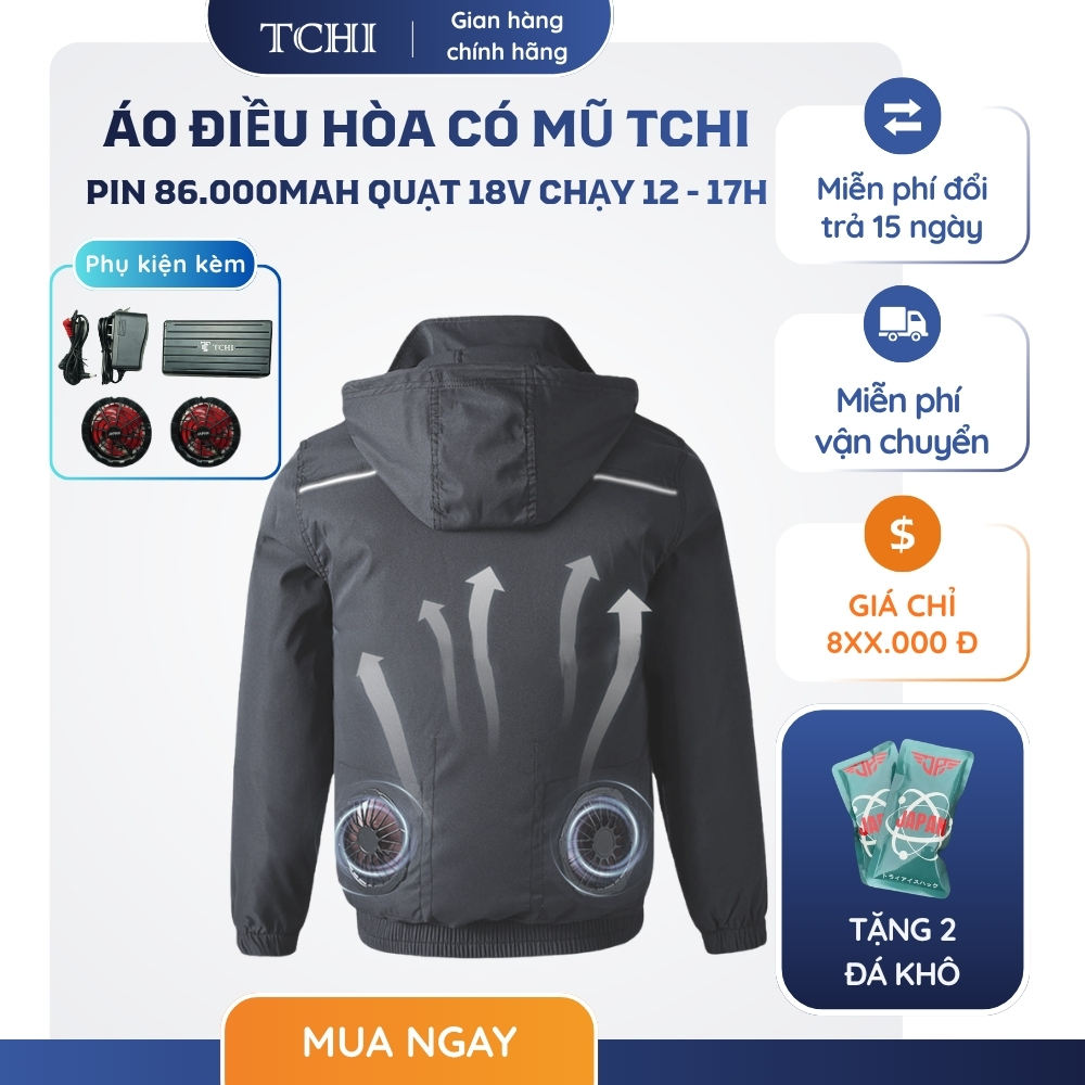Áo Điều Hòa TCHI Cao Cấp Pin 86000MAH Chạy 12-17H, Chống Nắng Nóng, Tĩnh Điện Tốt, An Toàn, Chống UV