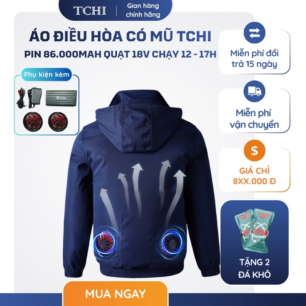 Áo Điều Hòa TCHI Cao Cấp Pin 86000MAH Chạy 12-17H, Chống Nắng Nóng, Tĩnh Điện Tốt, An Toàn, Chống UV