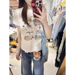 Áo Baby Tee Cổ Tròn Phối Họa Tiết Hình Cô Bé Hoạt Hình Ngôi Sao Trung Sành Điệu Chất Liệu Cotton Thoáng Mát Mềm Mịn