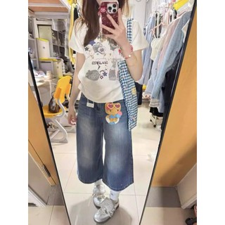 Áo Baby Tee Cổ Tròn Phối Họa Tiết Hình Cô Bé Hoạt Hình Ngôi Sao Trung Sành Điệu Chất Liệu Cotton Thoáng Mát Mềm Mịn