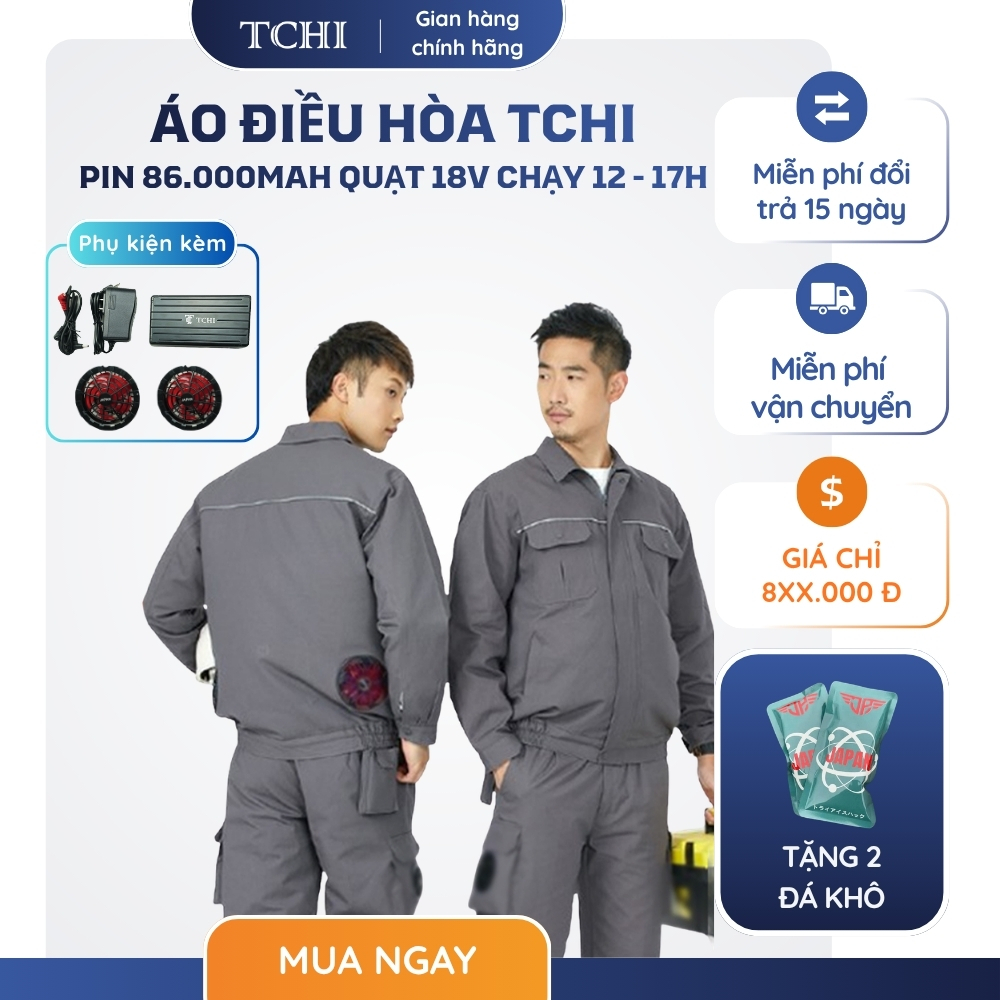 Áo Điều Hòa TCHI Cao Cấp Pin 86000MAH Chạy 12-17H, Chống Nắng Nóng, Tĩnh Điện Tốt, An Toàn, Chống UV