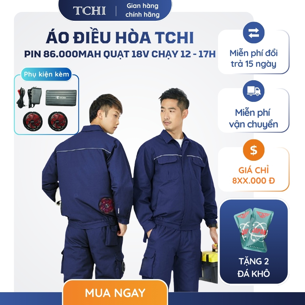 Áo Điều Hòa TCHI Cao Cấp Pin 86000MAH Chạy 12-17H, Chống Nắng Nóng, Tĩnh Điện Tốt, An Toàn, Chống UV