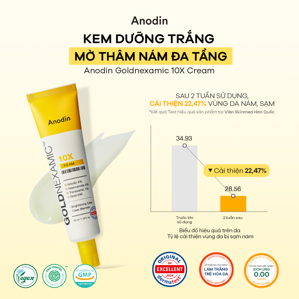 Kem dưỡng ANODIN dưỡng sáng, mờ thâm nám đa tầng Goldnexamic 10X Anodin 35ml - Skin Studio