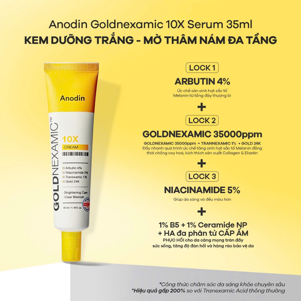 Kem dưỡng ANODIN dưỡng sáng, mờ thâm nám đa tầng Goldnexamic 10X Anodin 35ml - Skin Studio