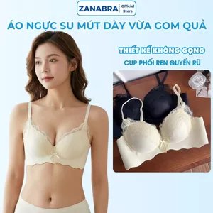 Áo Ngực Bra Nữ Su Đúc Viền Ren Gom Mút Dày Vừa Gom Quả, Áo Lót Nữ Không Gọng Dây Vai Co Giãn ZANABRA A1849