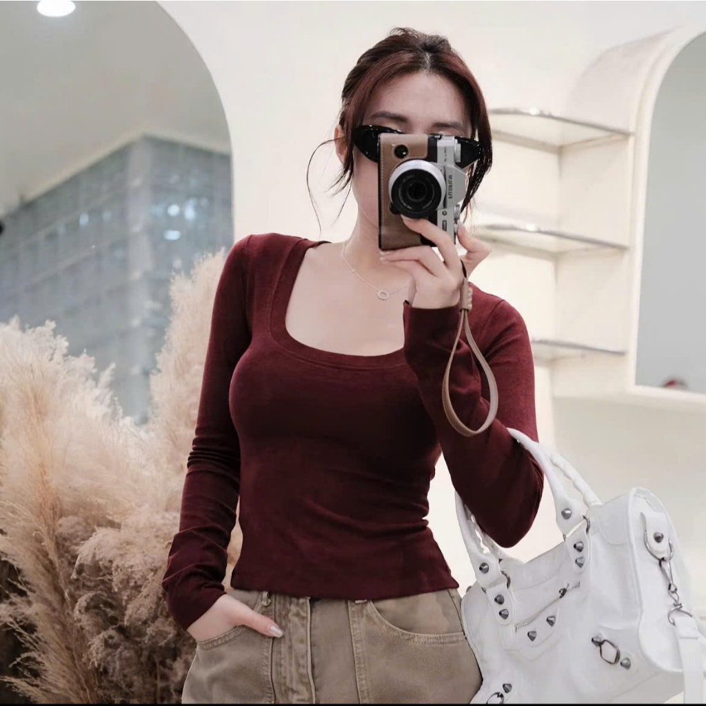Áo Cổ Vuông Cotton Len Lông Thỏ Hàn Dệt Mịn Cao Cấp - Form Ôm Tôn Dáng - Dễ Phối Đồ A057
