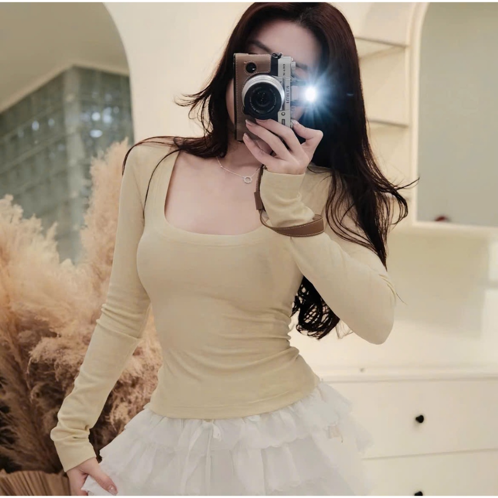 Áo Cổ Vuông Cotton Len Lông Thỏ Hàn Dệt Mịn Cao Cấp - Form Ôm Tôn Dáng - Dễ Phối Đồ A057