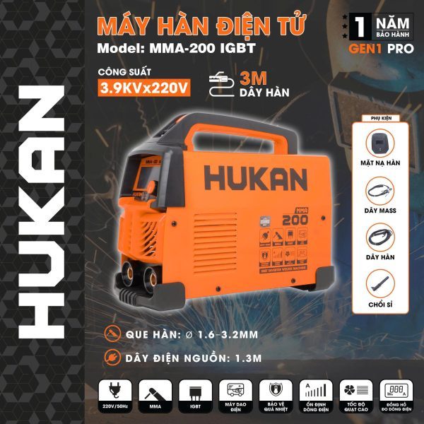 Máy Hàn Điện Tử HUKAN ARC-200 IGBT| 220V | Hàn Que 3.2mm | Máy Hàn Mini Gia Đình, Công Trình Nhẹ