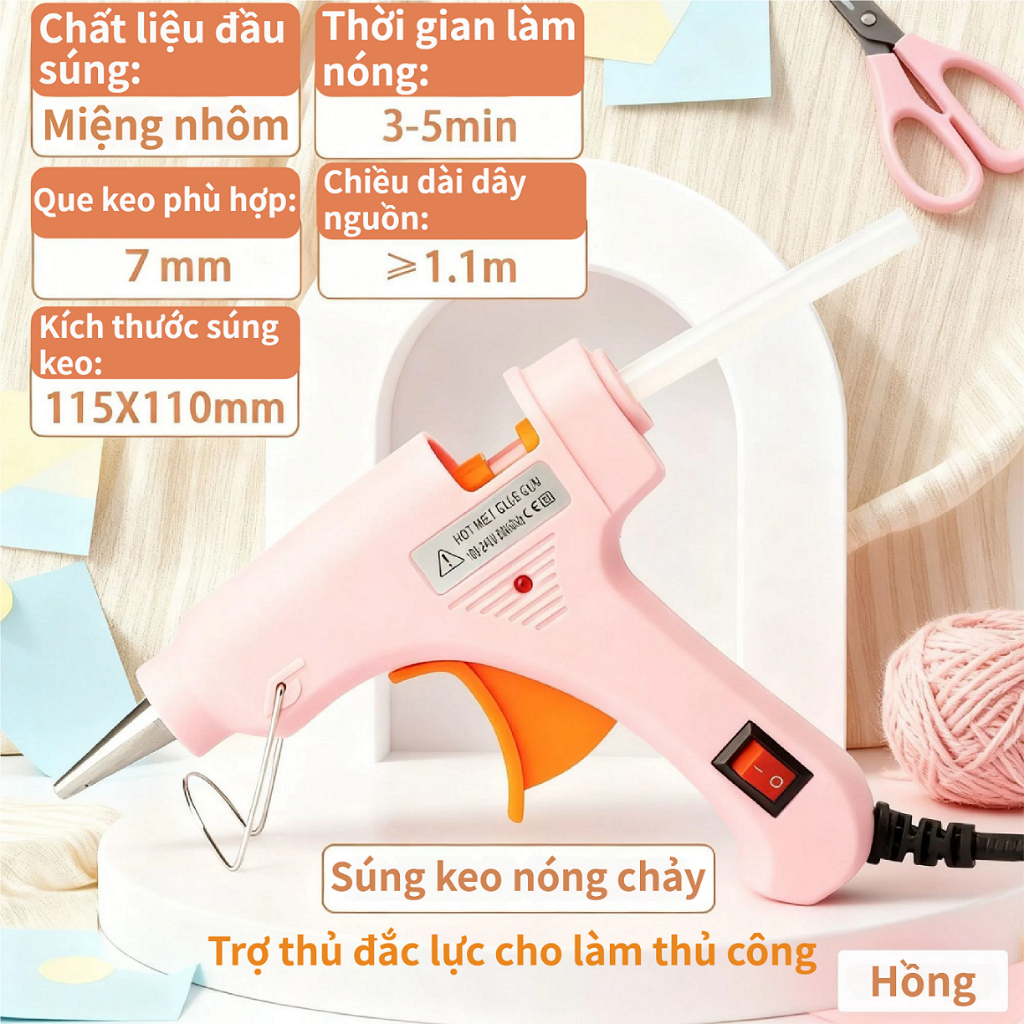 Súng keo nóng 20W gia dụng, dùng que keo 7mm, an toàn chống bỏng, chuyên dùng cho DIY thủ công & sửa chữa nhà cửa