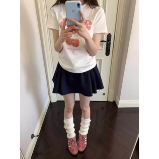 Áo Baby Tee Cổ Tròn Phối Họa Tiết Hình 2 Qủa Cherry Nơ Hồng Trung Sành Điệu Chất Liệu Cotton Thoáng Mát Mềm Mịn