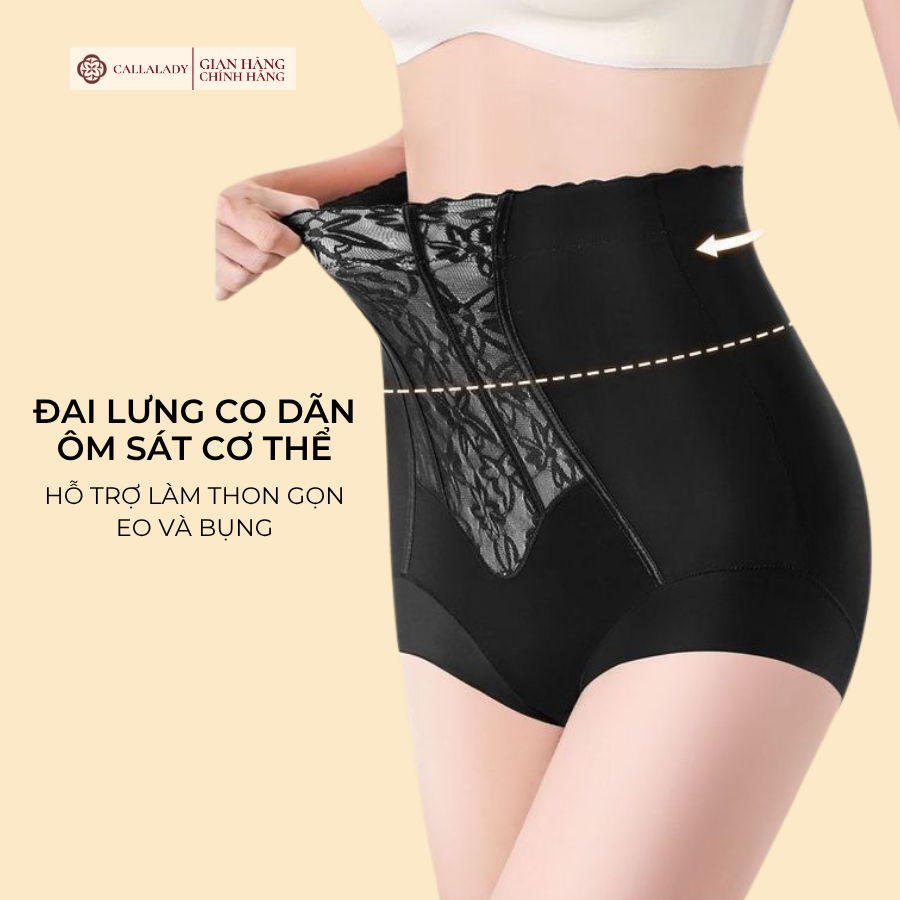 Quần lót gen bụng dưới Callalady cạp cao không lộ viền hỗ trợ nâng mông chất liệu su lạnh thông thoáng 36
