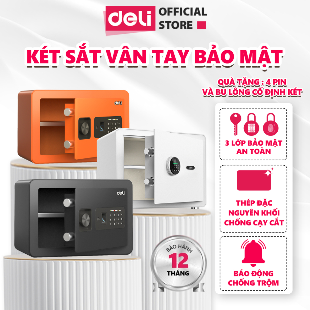 Két Sắt Vân Tay DELI Thiết Kế Kim Loại Carbon Két Đựng Đồ Chống Cắt Chống Cháy Két Sắt An Toàn Bảo Vệ Tài Sả