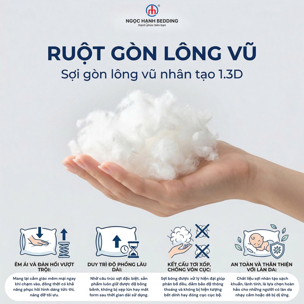 Ruột Gối Ôm NGỌC HẠNH BEDDING Gòn Lông Vũ Microfiber Size 35x100cm Êm ÁI Thoáng Khí