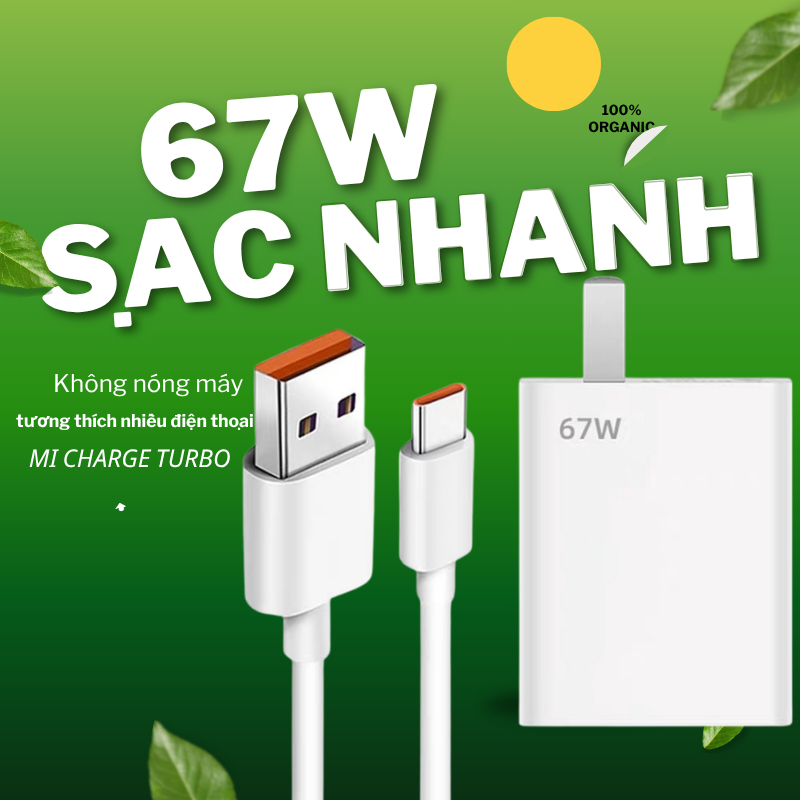 Bộ sạc nhanh 120W 67W 33W có Cáp sạc nhanh USB to TypeC dài 1M cho sạc nhanh an toàn không nóng
