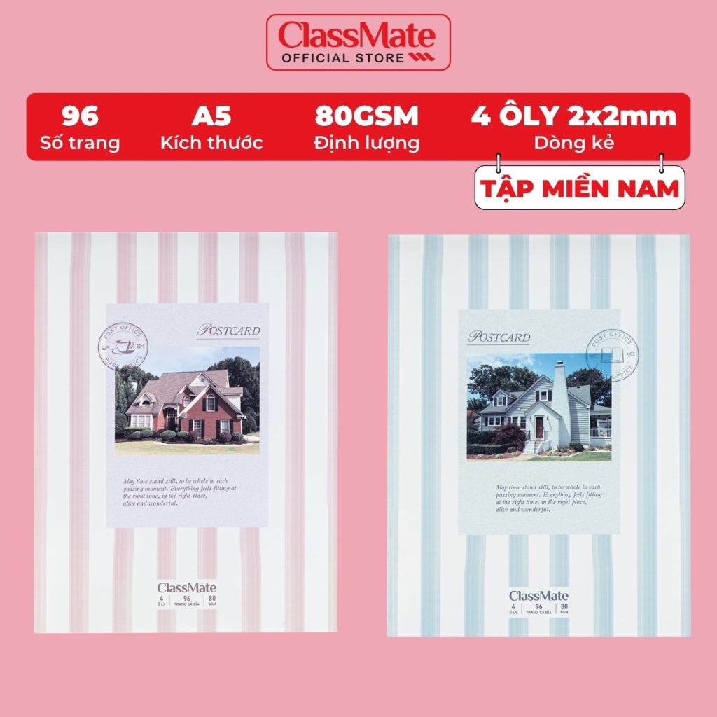 Tập Học Sinh Miền Nam 80GSM Không Thấm Mực Classmate Vở 4 Ô Ly A5 96 Trang Vở 4 Ô Li 2x2mm Vở Học Sinh Cấp 1 NA5-09-024