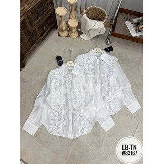 Áo sơ mi thô thiên tơ cổ đức đáp ren dài tay cúc bọc #82167