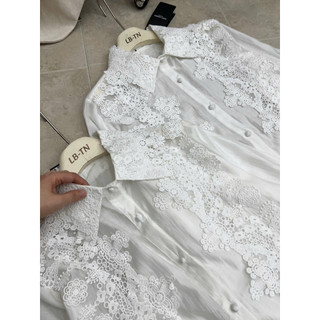 Áo sơ mi thô thiên tơ cổ đức đáp ren dài tay cúc bọc #82167
