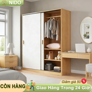 Tủ áo cửa trượt, kệ mở đa ngăn, phòng ngủ, màu sồi trắng 80/100/120x45x180cm
