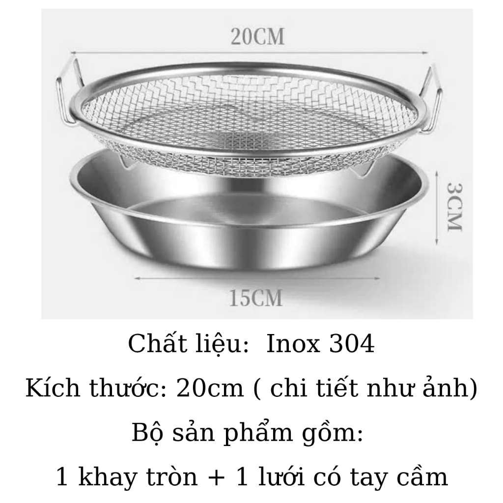 KHAY LỌC DẦU INOX 304 CAO CẤP 20CM,VỈ LƯỚI RÁO DẦU ĐA NĂNG,Rổ Đựng Thực Phẩm Chiên Rán Tiện Dụng