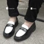 Giày da bò Penny Loafer Black White LEMANS, da bò thuộc nguyên tấm, tăng chiều cao 4cm BH 24T