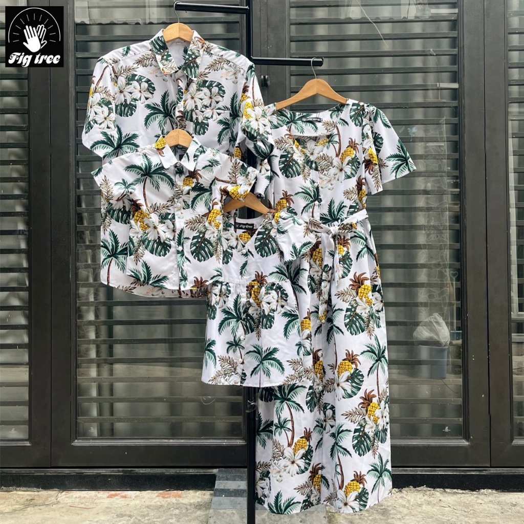 Mẫu Đồ Gia Đình Fig Tree Họa Tiết Cây Dừa Trắng Tươi Mát Du Lịch, Đi Biển, Đón Hè 2026, Ms 181