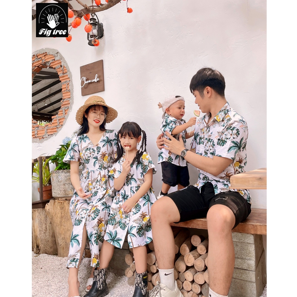 Mẫu Đồ Gia Đình Fig Tree Họa Tiết Cây Dừa Trắng Tươi Mát Du Lịch, Đi Biển, Đón Hè 2026, Ms 181
