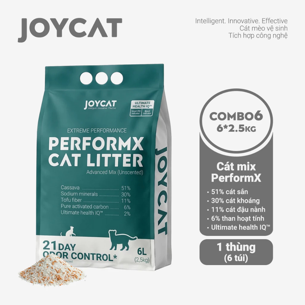Cát Sắn Vệ Sinh Mèo JOYCAT PerformX 2.5KG – Vón Cục Siêu Nhanh, Khử Mùi 21 Ngày, Không Bụi